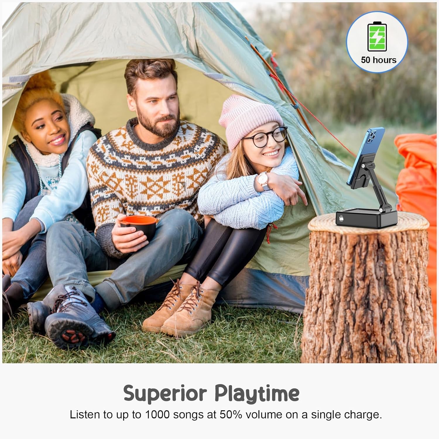 Foldable Cellphone Stand with Bluetooth Speaker & Power Bank, Gift for Men Women