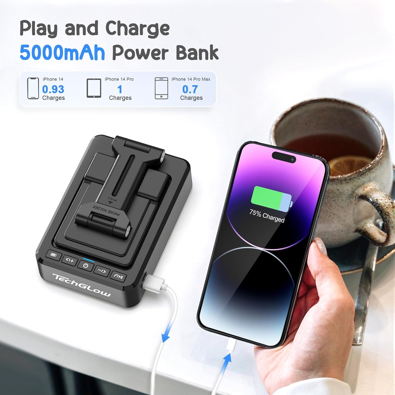 Foldable Cellphone Stand with Bluetooth Speaker & Power Bank, Gift for Men Women