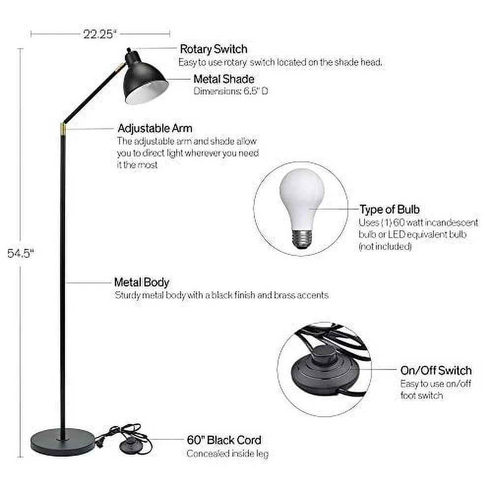 Lennon Adjustable Floor Lamp - Black & Brass