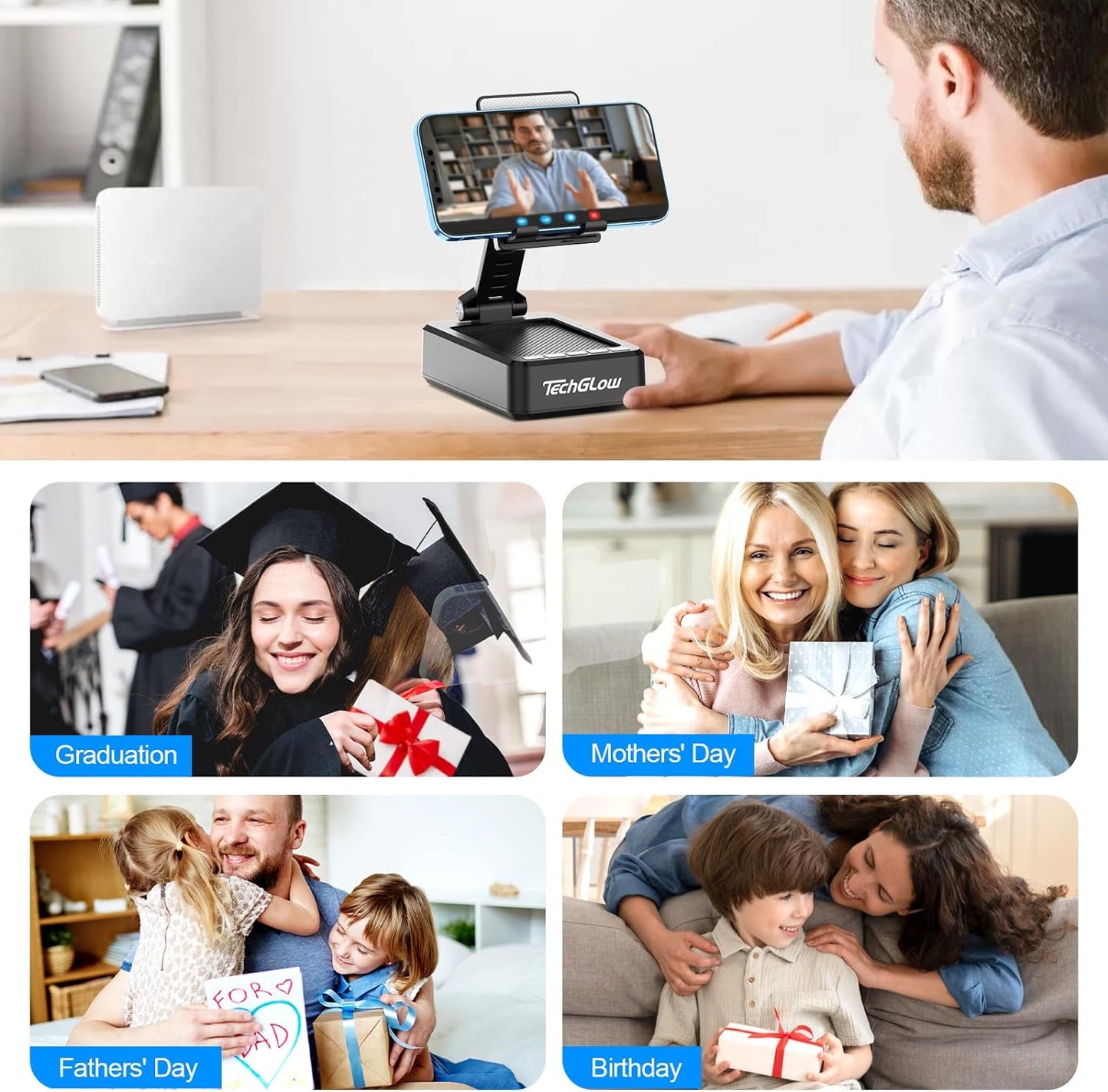 Foldable Cellphone Stand with Bluetooth Speaker & Power Bank, Gift for Men Women