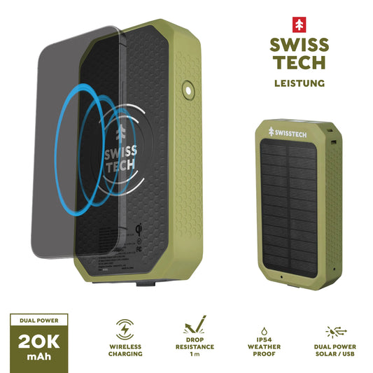 Wireless Power Bank, 20000 Mah, Built-In Flashlight, Charging Pad, IP54 Weatherproof, Travel Ready