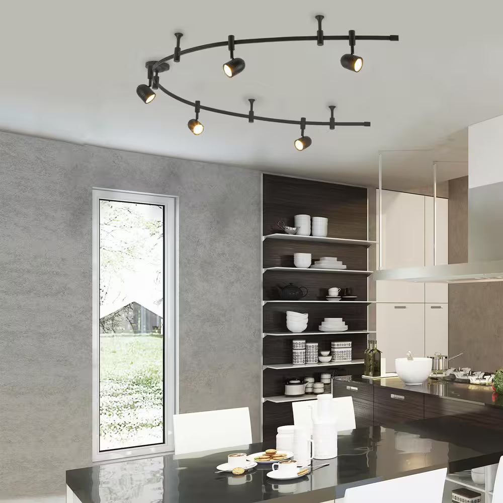 Flex Track 8 Ft. Bronze LED Ceiling Mounted Hard Wired Track Lighting Kit with Pinhole Head