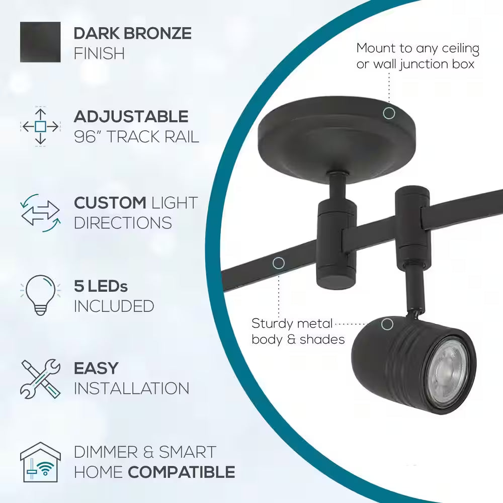 Flex Track 8 Ft. Bronze LED Ceiling Mounted Hard Wired Track Lighting Kit with Pinhole Head