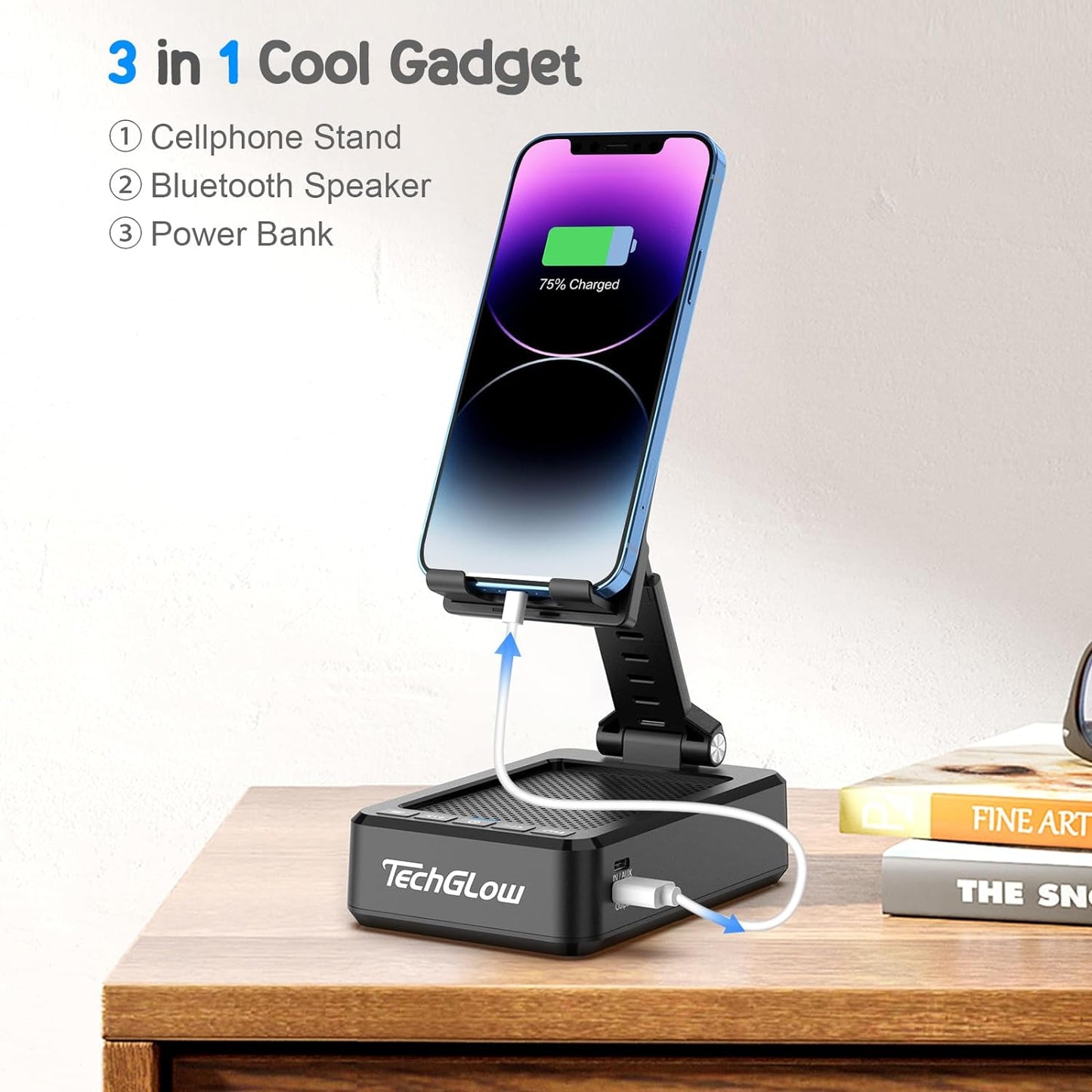 Foldable Cellphone Stand with Bluetooth Speaker & Power Bank, Gift for Men Women